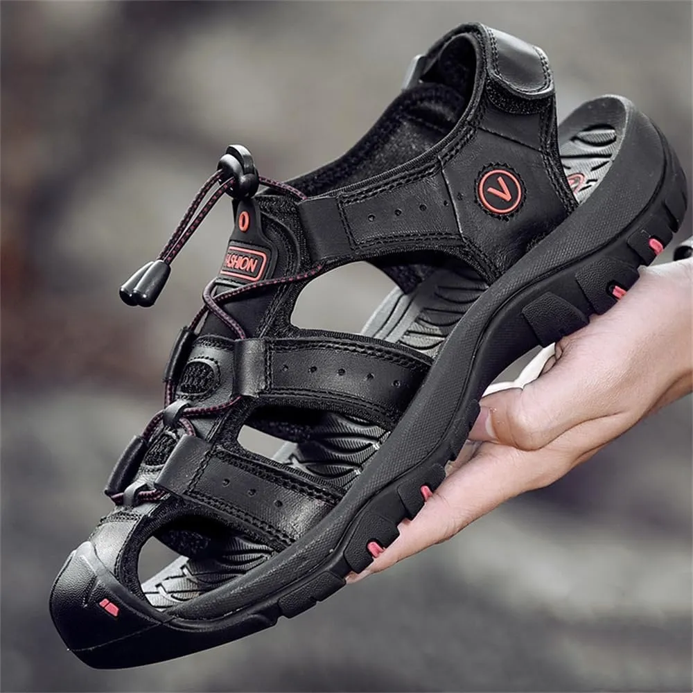 BaronHong Men Outdoor Hiking Sandals Summer Leather Walking Non-Slip Mountain Beach Trekking Sandals Creek River Shoes
