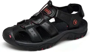 BaronHong Men Outdoor Hiking Sandals Summer Leather Walking Non-Slip Mountain Beach Trekking Sandals Creek River Shoes