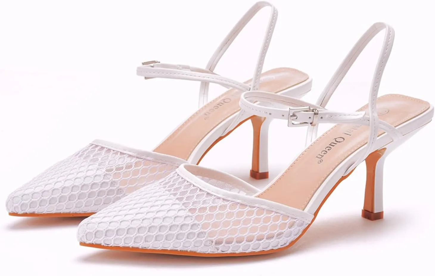 bbruriy Women's Ankle Strap Kitten Heels Breathable Mesh Slingback Sandals Closed Pointed Toe Comfort Dress Party Pumps Shoes