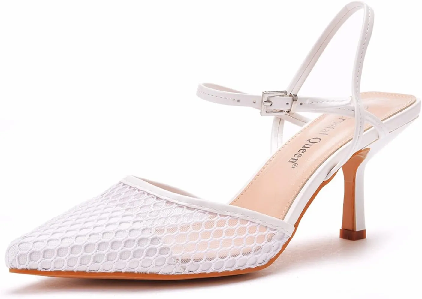 bbruriy Women's Ankle Strap Kitten Heels Breathable Mesh Slingback Sandals Closed Pointed Toe Comfort Dress Party Pumps Shoes