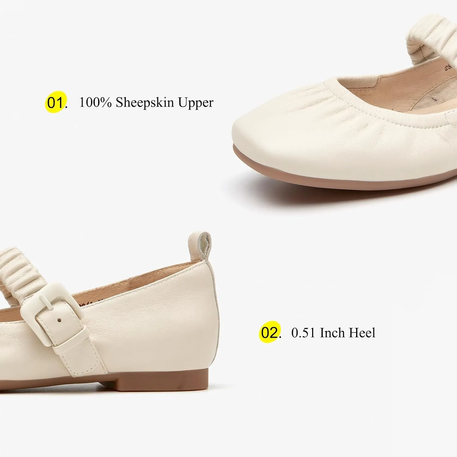 BEAU TODAY Mary Jane Shoes Women, Ballet Flats Shoes for Women, Buckle Strap Genuine Leather Flats, Comfortable Square Toe Dressy Mary Jane Flats Trendy