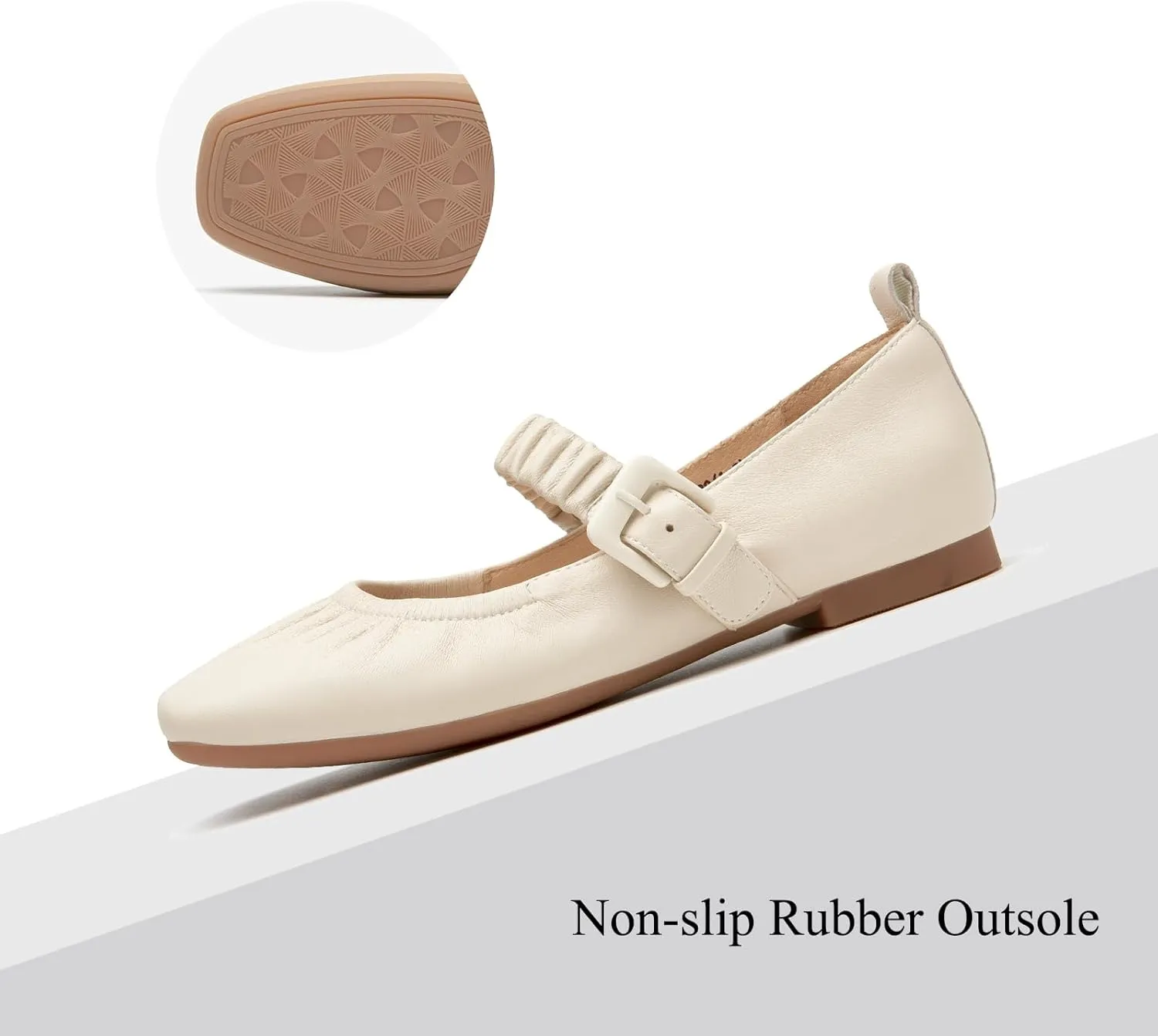 BEAU TODAY Mary Jane Shoes Women, Ballet Flats Shoes for Women, Buckle Strap Genuine Leather Flats, Comfortable Square Toe Dressy Mary Jane Flats Trendy