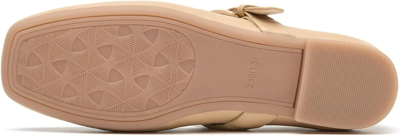 BEAU TODAY Mary Jane Shoes Women, Ballet Flats Shoes for Women, Buckle Strap Genuine Leather Flats, Comfortable Square Toe Dressy Mary Jane Flats Trendy