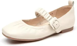 BEAU TODAY Mary Jane Shoes Women, Ballet Flats Shoes for Women, Buckle Strap Genuine Leather Flats, Comfortable Square Toe Dressy Mary Jane Flats Trendy