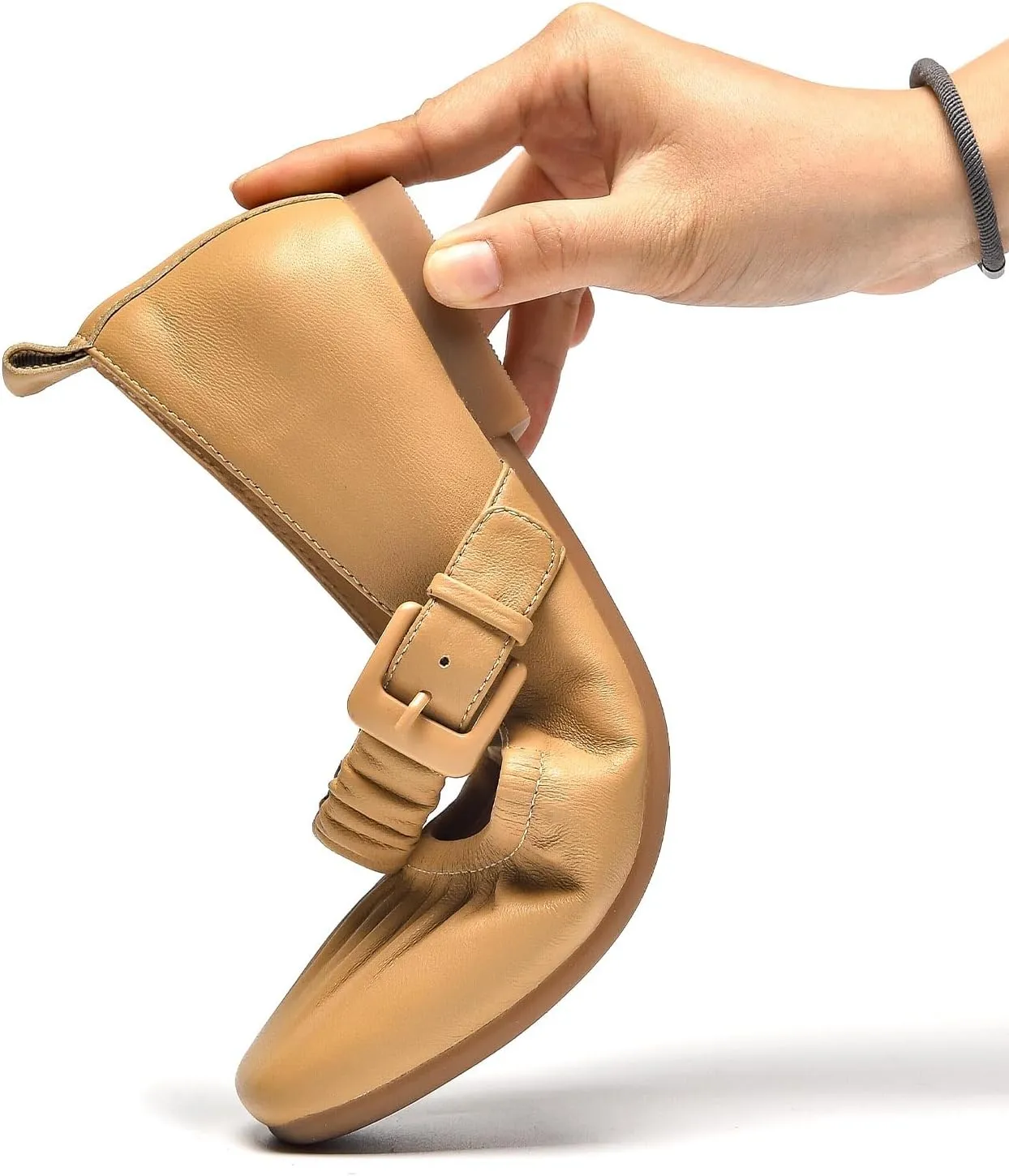 BEAU TODAY Mary Jane Shoes Women, Ballet Flats Shoes for Women, Buckle Strap Genuine Leather Flats, Comfortable Square Toe Dressy Mary Jane Flats Trendy