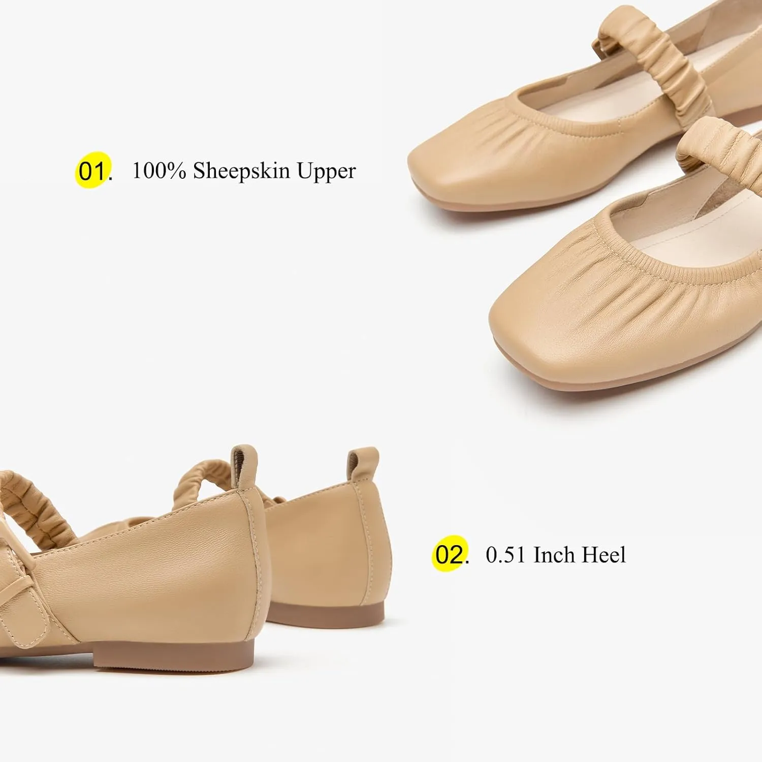 BEAU TODAY Mary Jane Shoes Women, Ballet Flats Shoes for Women, Buckle Strap Genuine Leather Flats, Comfortable Square Toe Dressy Mary Jane Flats Trendy