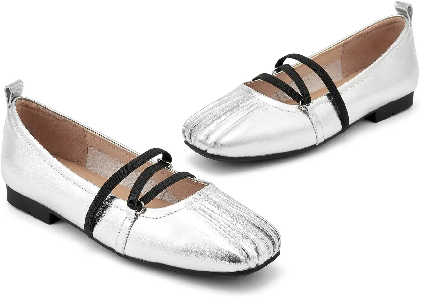 BEAU TODAY Mary Jane Shoes Women, Leather Flats Shoes for Women, Genuine Ballet Flats for Women with Adjustable Strap, Comfortable Square Toe Mary Jane Flats Dreesy