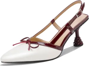 Beauty Cry Slingback Kitten Pumps for Women Bow Pointed Toe Low Heel Work Dress Heeled Sandals