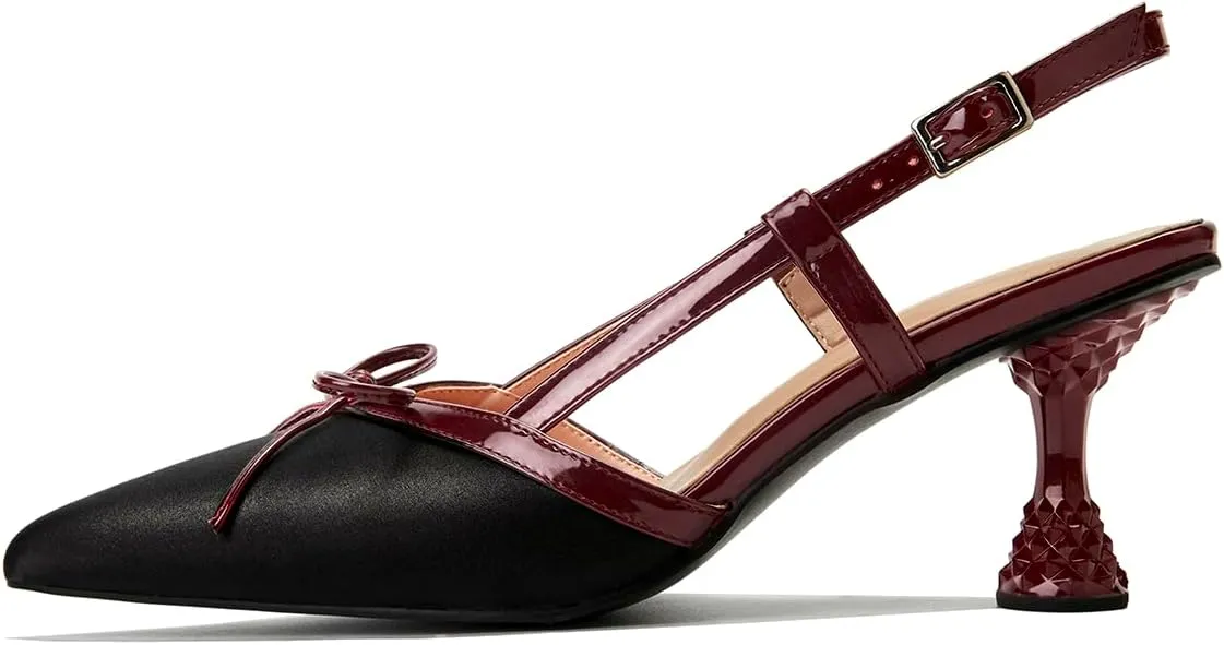Beauty Cry Slingback Kitten Pumps for Women Bow Pointed Toe Low Heel Work Dress Heeled Sandals