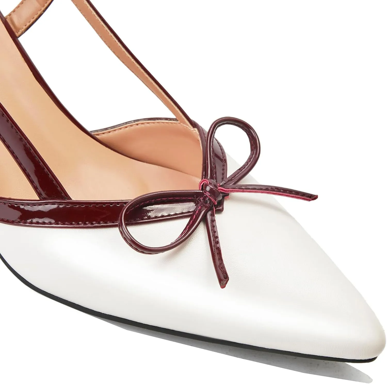 Beauty Cry Slingback Kitten Pumps for Women Bow Pointed Toe Low Heel Work Dress Heeled Sandals