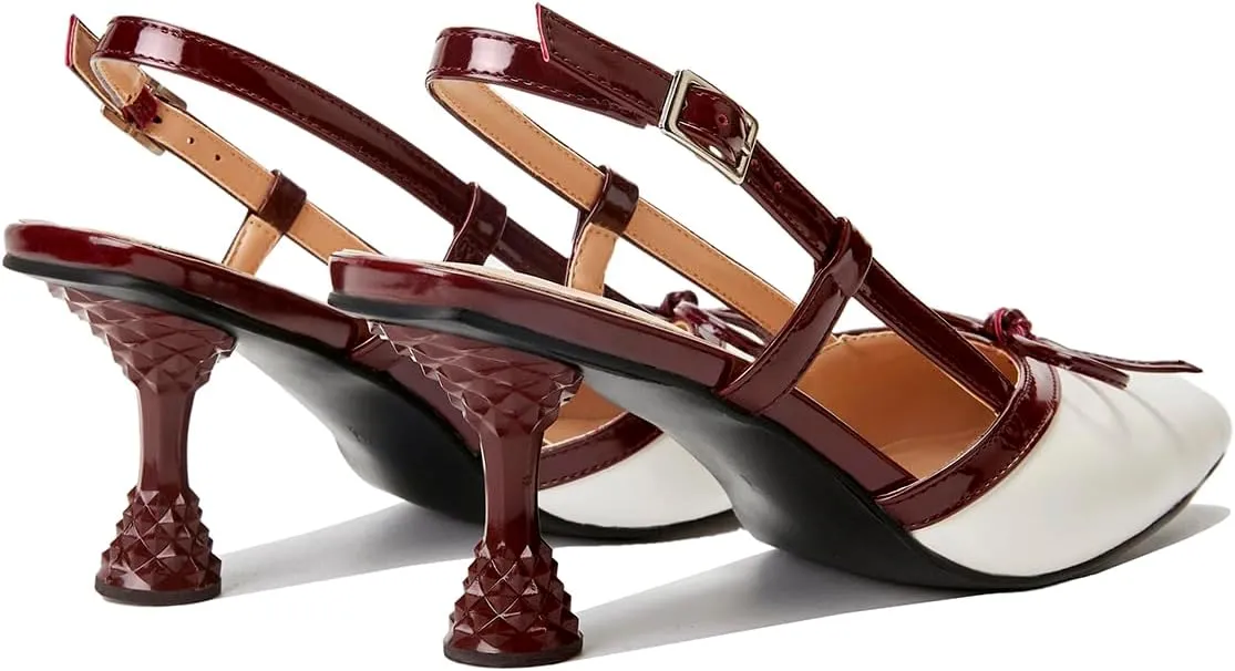 Beauty Cry Slingback Kitten Pumps for Women Bow Pointed Toe Low Heel Work Dress Heeled Sandals