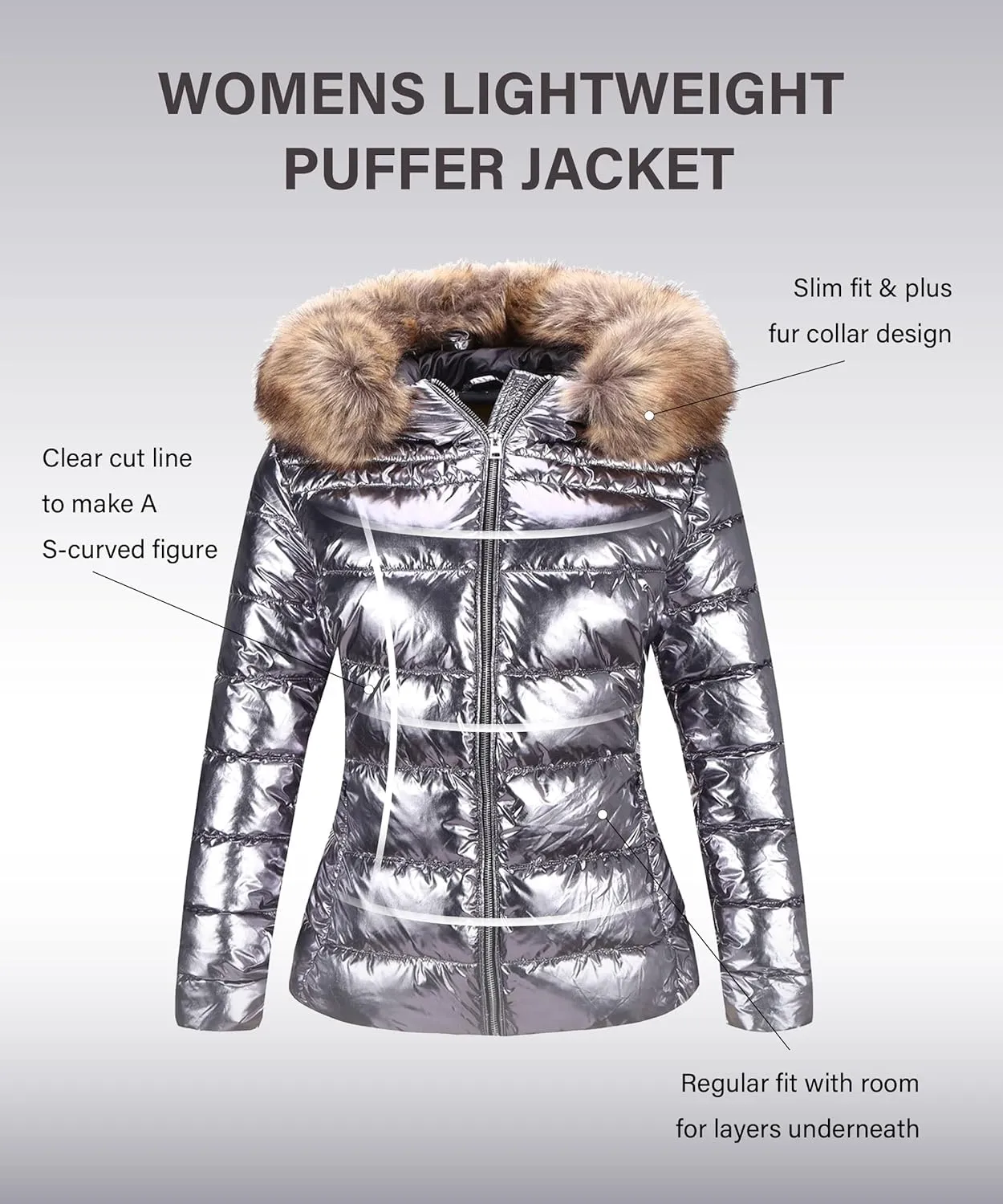 Bellivera Womens Lightweight Puffer Jacket, Winter Coats for Women Warm Quilted Bubble Padded Hood Coat with Faux Fur Collar