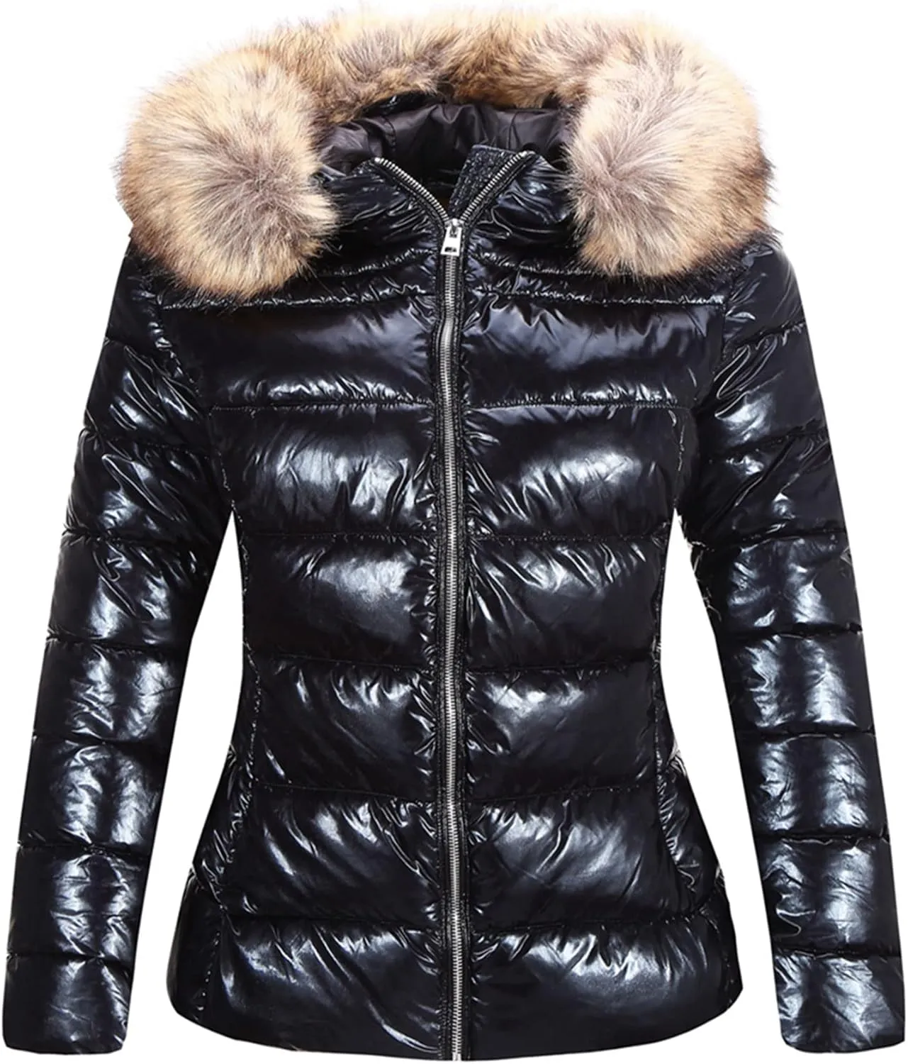 Bellivera Womens Lightweight Puffer Jacket, Winter Coats for Women Warm Quilted Bubble Padded Hood Coat with Faux Fur Collar