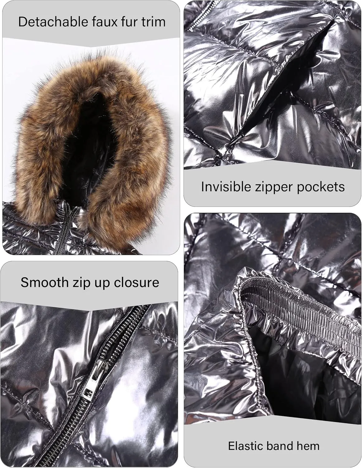 Bellivera Womens Lightweight Puffer Jacket, Winter Coats for Women Warm Quilted Bubble Padded Hood Coat with Faux Fur Collar