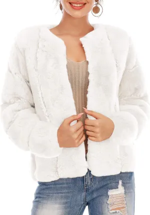 BerryGo Women's Long Sleeve Open Front Fuzzy Faux Fur Coat
