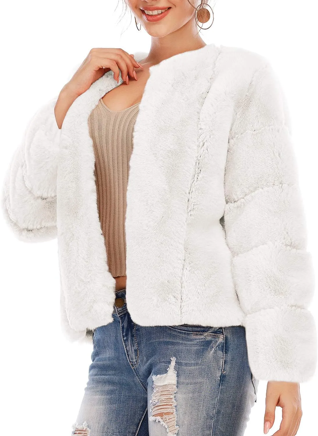 BerryGo Women's Long Sleeve Open Front Fuzzy Faux Fur Coat