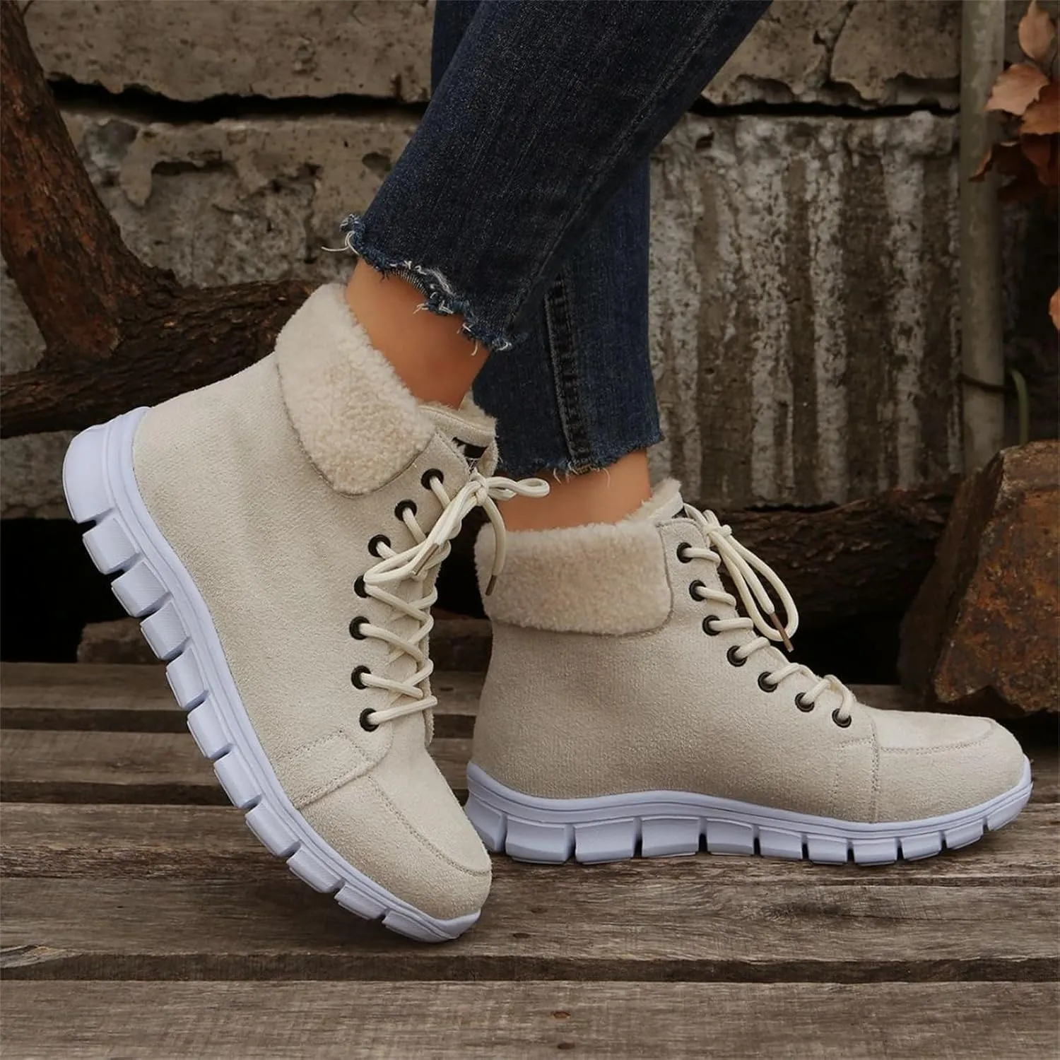 Boots For Women 2024 Ankle Booties High-top Winter Snow Boots Slip on Warm Comfortable Casual Fur Lined Loafers Shoes