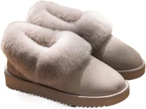 Boots For Women Winter light snow boots Women's waterproof sheepskin leather natural wool fur lined ankle warm flat shoes