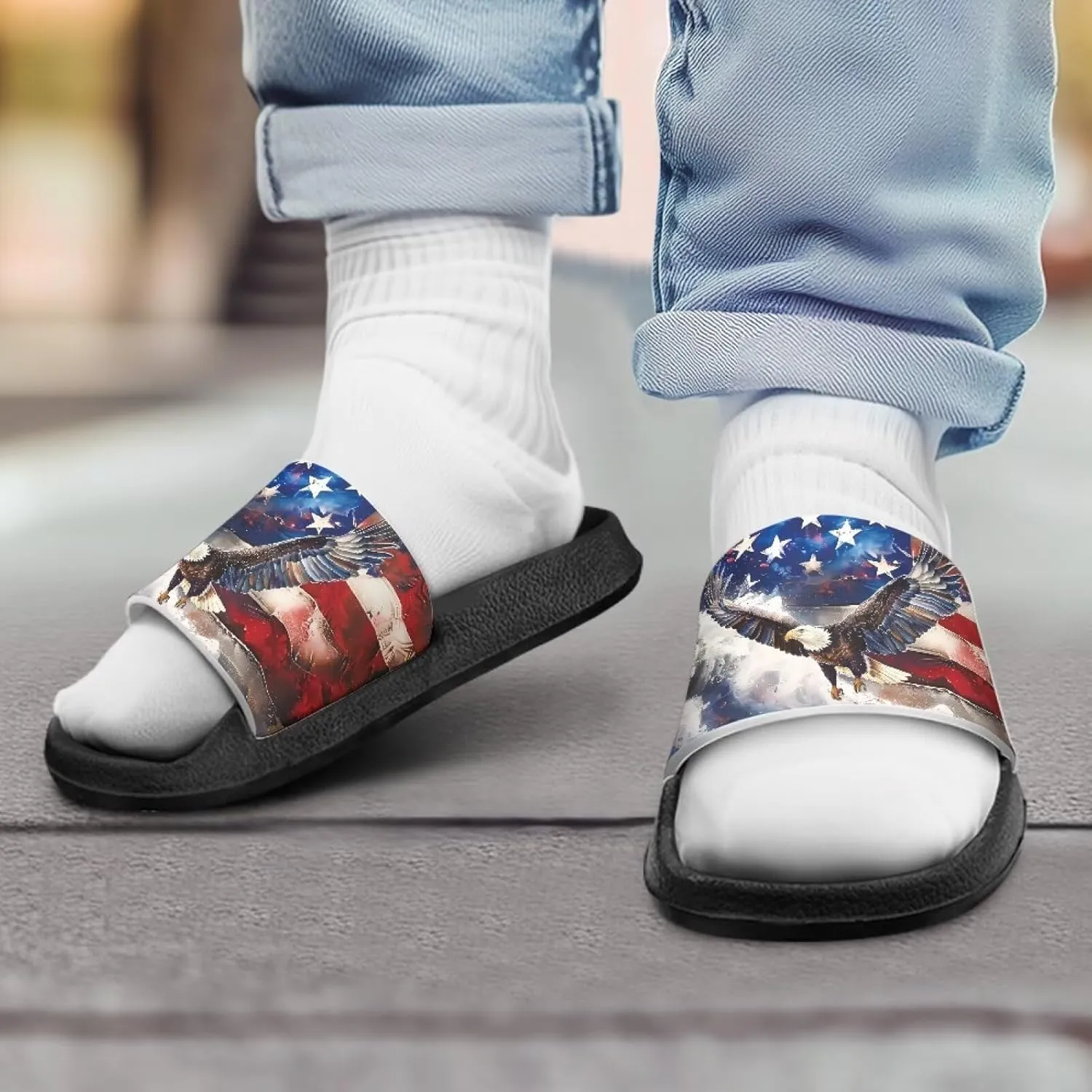 Boys Girls Slides Flag Themed Non-slip Kids Slide Sandals for Beach