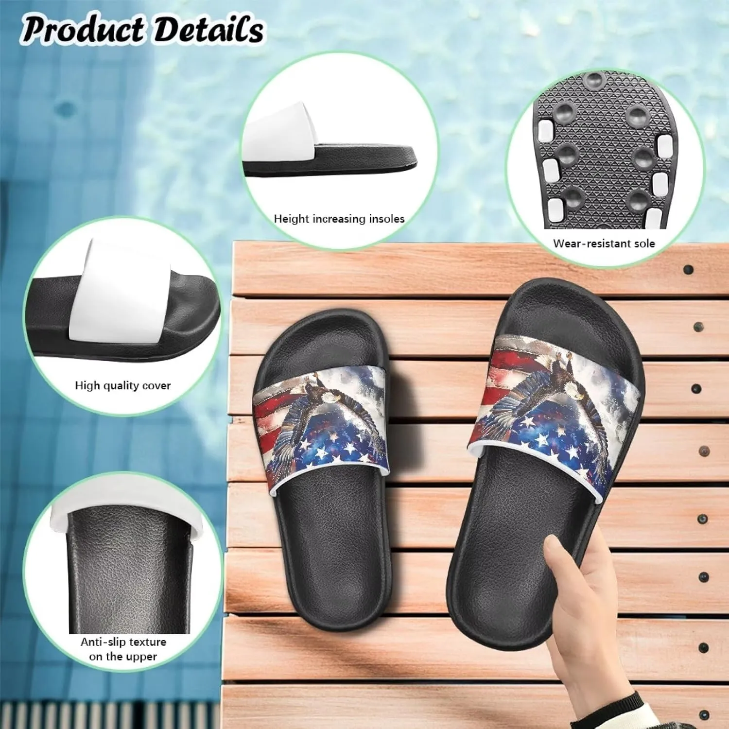 Boys Girls Slides Flag Themed Non-slip Kids Slide Sandals for Beach