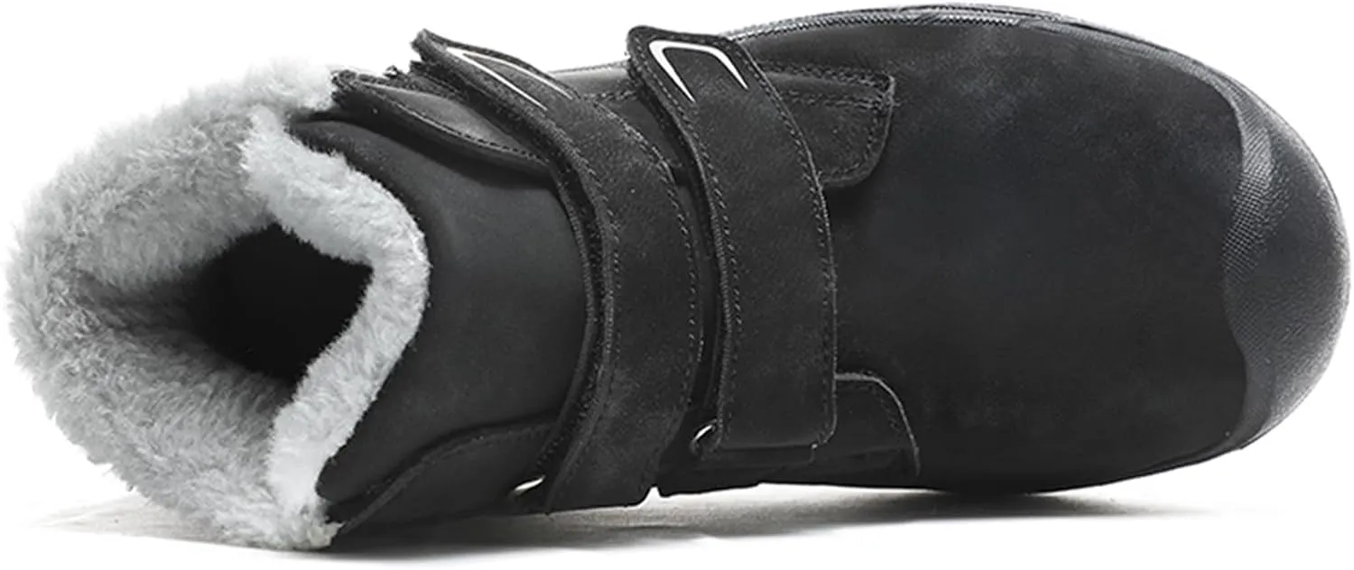 Boys Girls Winter Warm Outdoor Hiking Boots Comfortable Fur Lined Anti-Collision Water-Resistant Non-Slip Walking Snow Boots with Hook and Loop