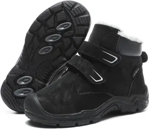 Boys Girls Winter Warm Outdoor Hiking Boots Comfortable Fur Lined Anti-Collision Water-Resistant Non-Slip Walking Snow Boots with Hook and Loop