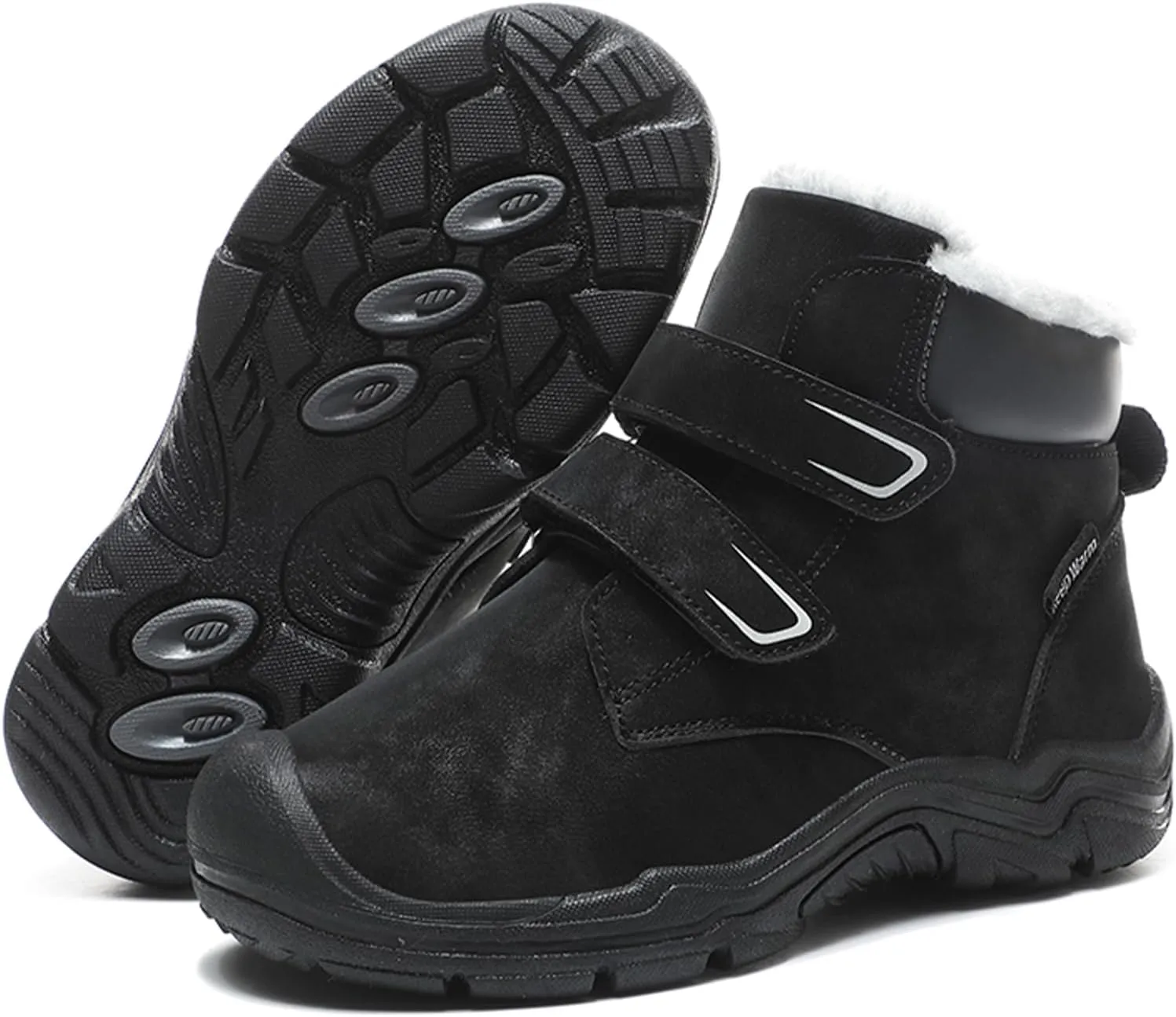 Boys Girls Winter Warm Outdoor Hiking Boots Comfortable Fur Lined Anti-Collision Water-Resistant Non-Slip Walking Snow Boots with Hook and Loop