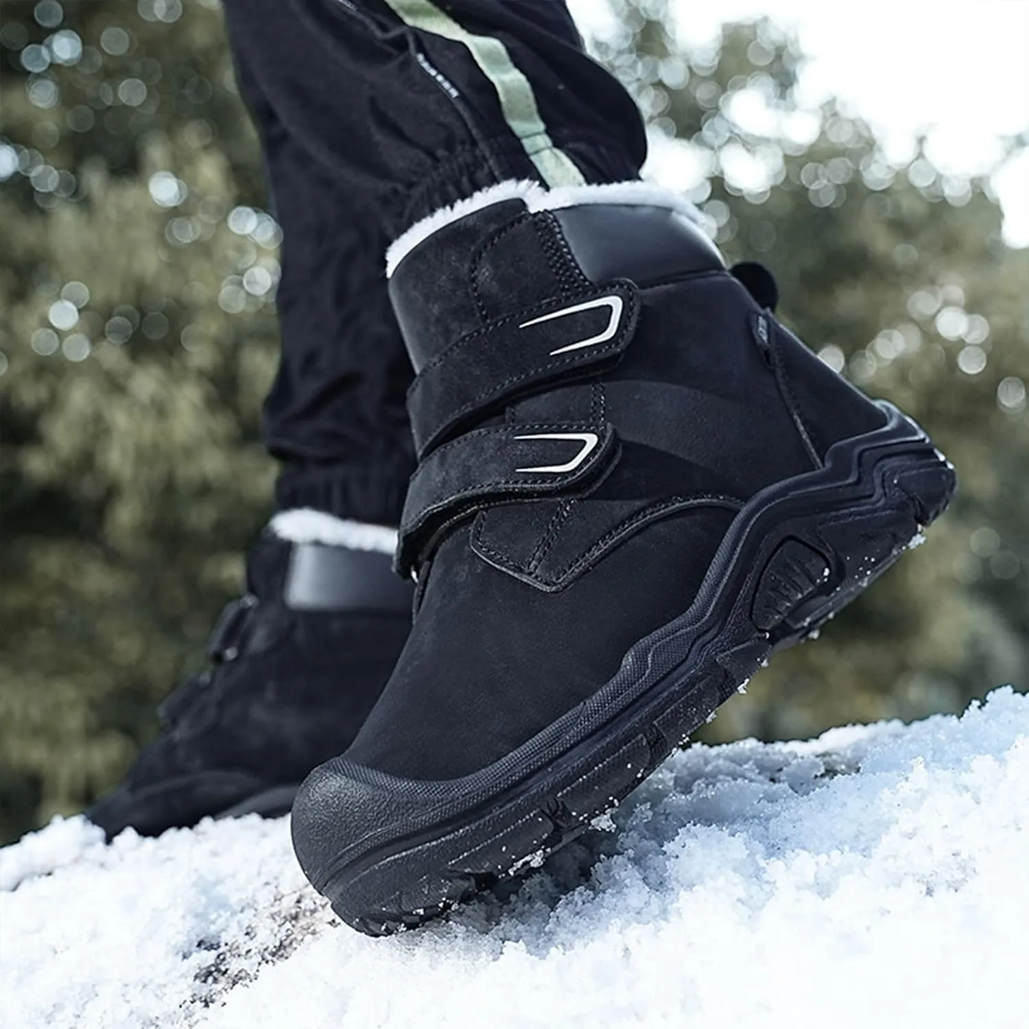 Boys Girls Winter Warm Outdoor Hiking Boots Comfortable Fur Lined Anti-Collision Water-Resistant Non-Slip Walking Snow Boots with Hook and Loop