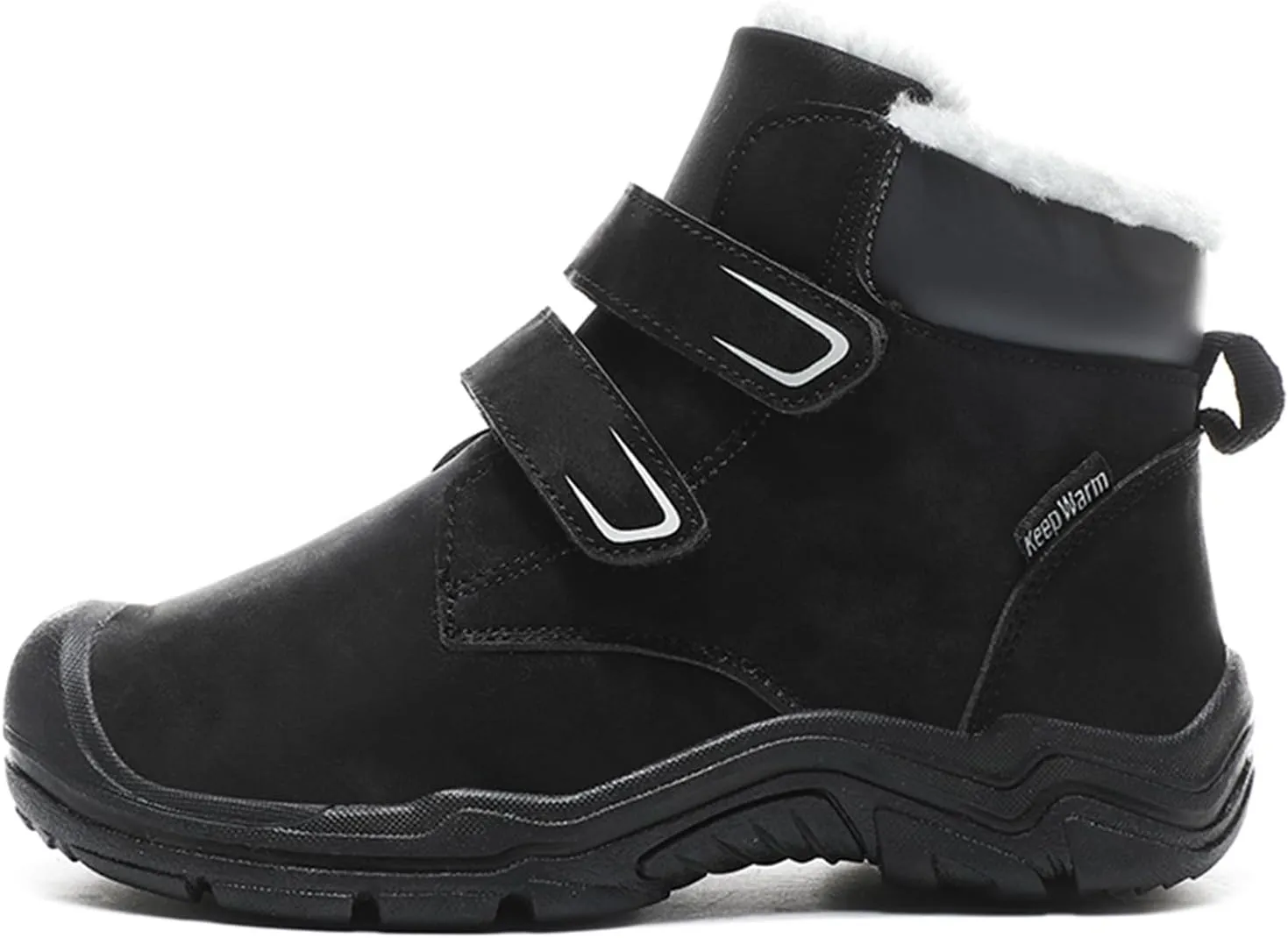 Boys Girls Winter Warm Outdoor Hiking Boots Comfortable Fur Lined Anti-Collision Water-Resistant Non-Slip Walking Snow Boots with Hook and Loop