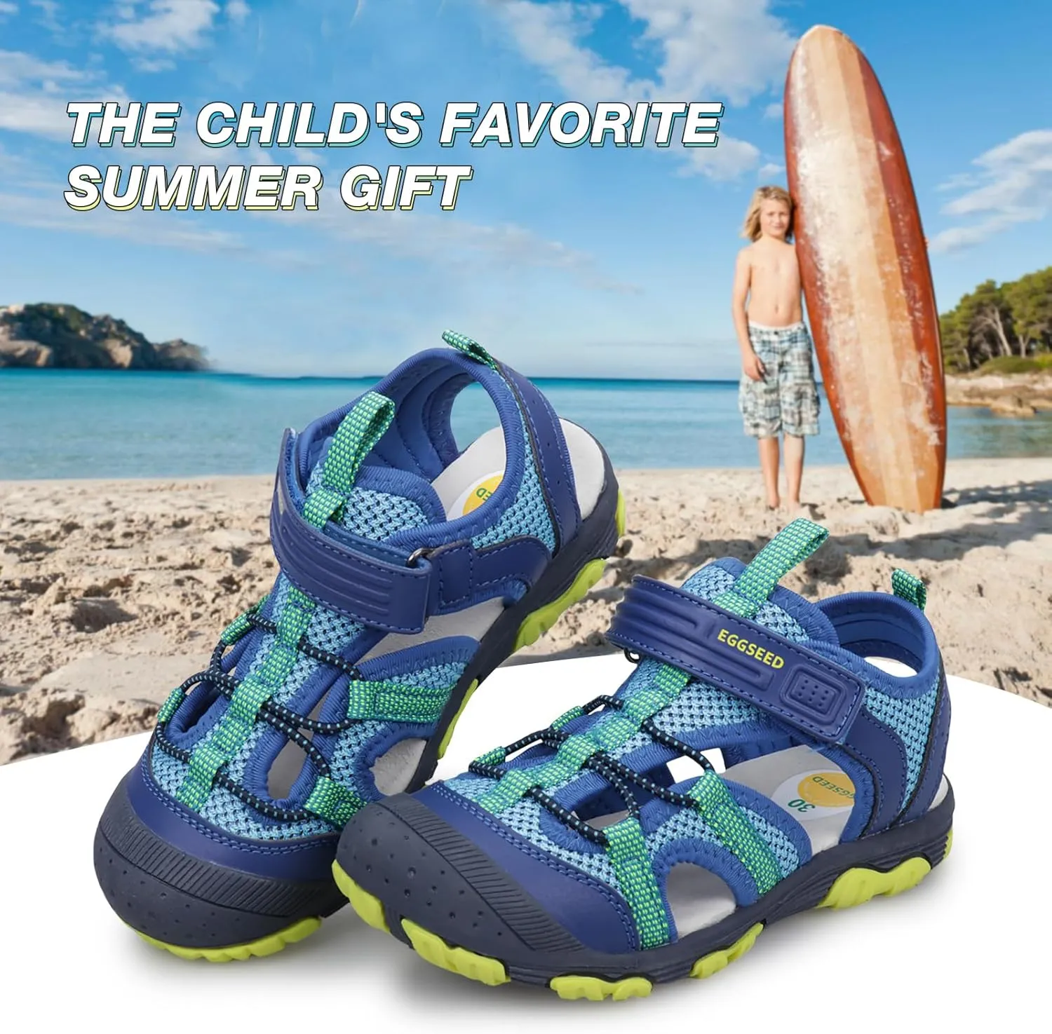 Boys Sport Sandals Summer Closed Toe Hook Loop Outdoor Athletic Walking Shoes (Toddler/Little Kid/Big Kid)