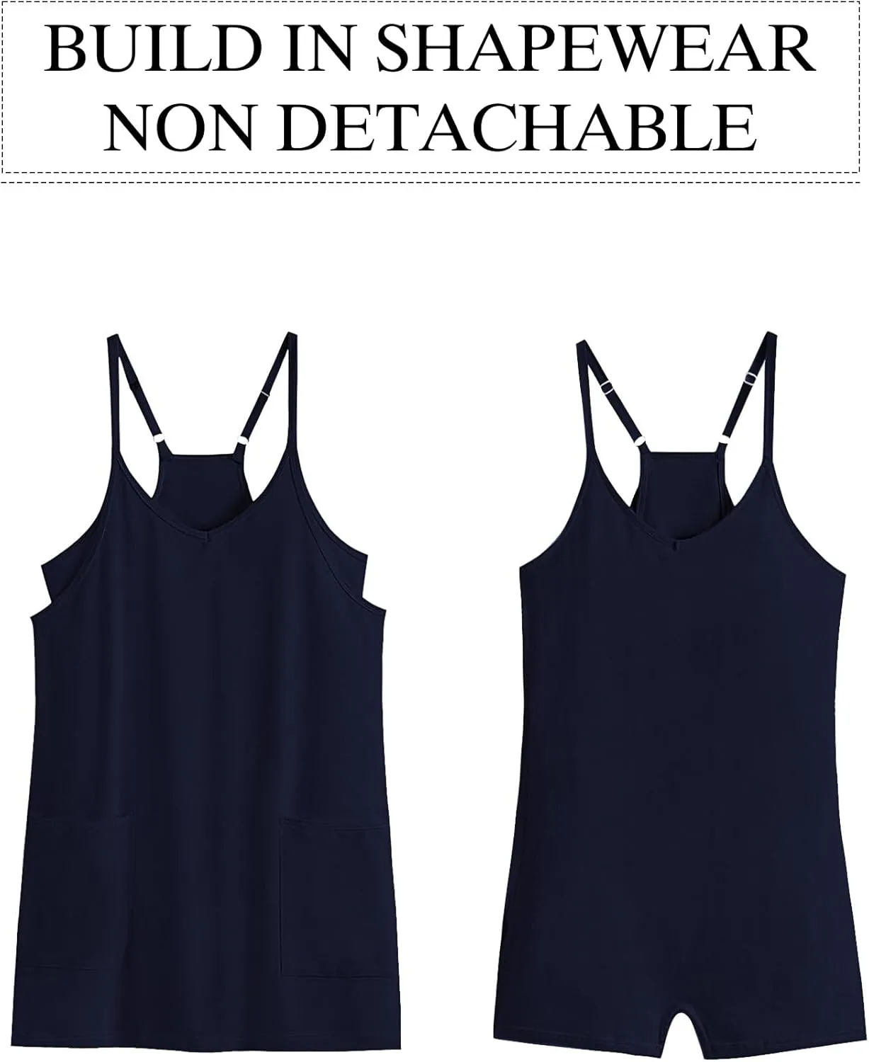 Buauty Women Summer Sleeveless Mini Rompers Dress, Built-in Shorts & Pockets, Workout Tennis Outfit for Running, Yoga, Beach
