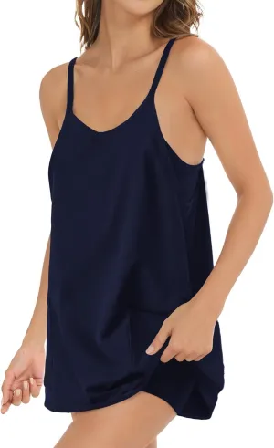 Buauty Women Summer Sleeveless Mini Rompers Dress, Built-in Shorts & Pockets, Workout Tennis Outfit for Running, Yoga, Beach