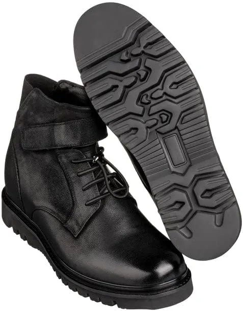 CALTO Men's Invisible Height Increasing Elevator Shoes - Black Leather Lace-up Work-Style Casual Boots - 3.2 Inches Taller - K83114 - Size 6.5 D(M) US