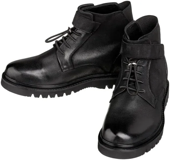 CALTO Men's Invisible Height Increasing Elevator Shoes - Black Leather Lace-up Work-Style Casual Boots - 3.2 Inches Taller - K83114 - Size 6.5 D(M) US