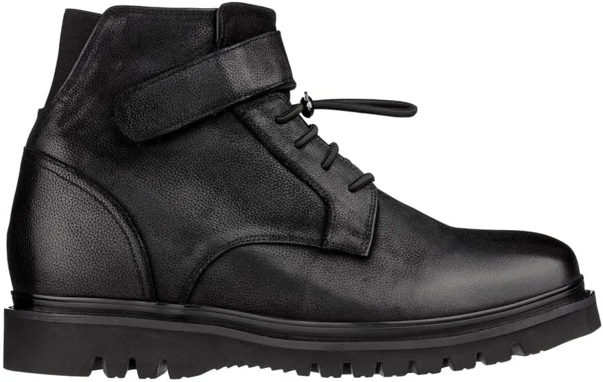 CALTO Men's Invisible Height Increasing Elevator Shoes - Black Leather Lace-up Work-Style Casual Boots - 3.2 Inches Taller - K83114 - Size 6.5 D(M) US