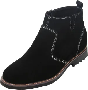 CALTO Men's Invisible Height Increasing Elevator Shoes - Black Nubuck Leather Mid-top Casual Zipper Boots - 3.2 Inches Taller - Y41082 - Size 8 D(M) US