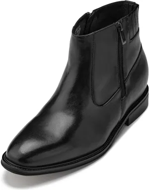 CALTO Men's Invisible Height Increasing Elevator Shoes - Black Premium Leather Lightweight Zipper Boots - 2.8 Inches Taller - Y70621 - Size 9 D(M) US