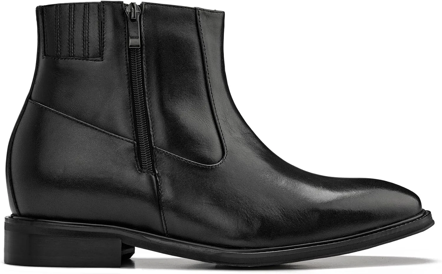 CALTO Men's Invisible Height Increasing Elevator Shoes - Black Premium Leather Lightweight Zipper Boots - 2.8 Inches Taller - Y70621 - Size 9 D(M) US