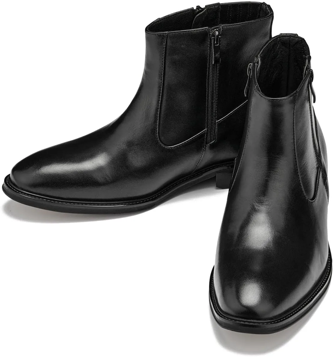 CALTO Men's Invisible Height Increasing Elevator Shoes - Black Premium Leather Lightweight Zipper Boots - 2.8 Inches Taller - Y70621 - Size 9 D(M) US