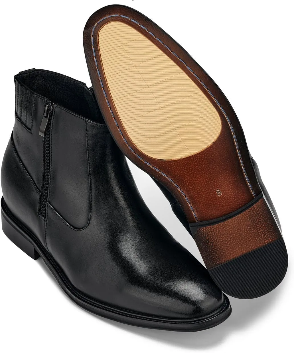 CALTO Men's Invisible Height Increasing Elevator Shoes - Black Premium Leather Lightweight Zipper Boots - 2.8 Inches Taller - Y70621 - Size 9 D(M) US