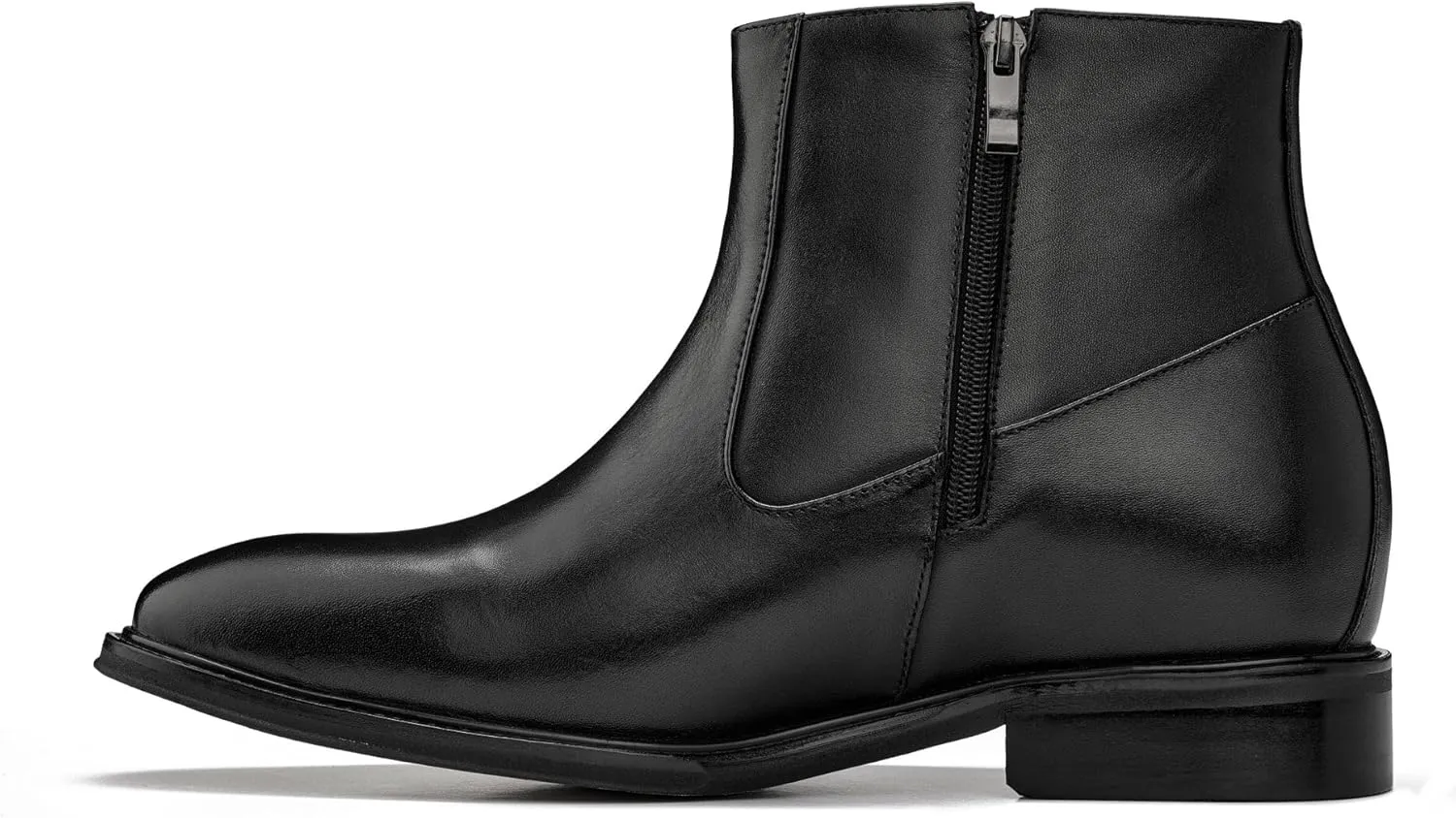 CALTO Men's Invisible Height Increasing Elevator Shoes - Black Premium Leather Lightweight Zipper Boots - 2.8 Inches Taller - Y70621 - Size 9 D(M) US