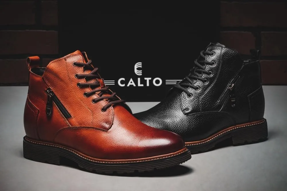 CALTO Men's Invisible Height Increasing Elevator Shoes - Brown Premium Leather Lace-up Cap-Toe Dress Casual Boots - 2.8 Inches Taller - Y42072 - Size 10 D(M) US