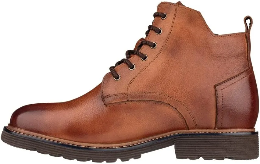 CALTO Men's Invisible Height Increasing Elevator Shoes - Brown Premium Leather Lace-up Cap-Toe Dress Casual Boots - 2.8 Inches Taller - Y42072 - Size 10 D(M) US