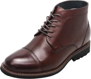 CALTO Men's Invisible Height Increasing Elevator Shoes - Dark Brown Leather Lace-up Cap-toe Boots with Inner Faux Fur - 3.2 Inches Taller - Y41081 - Size 8 D(M) US
