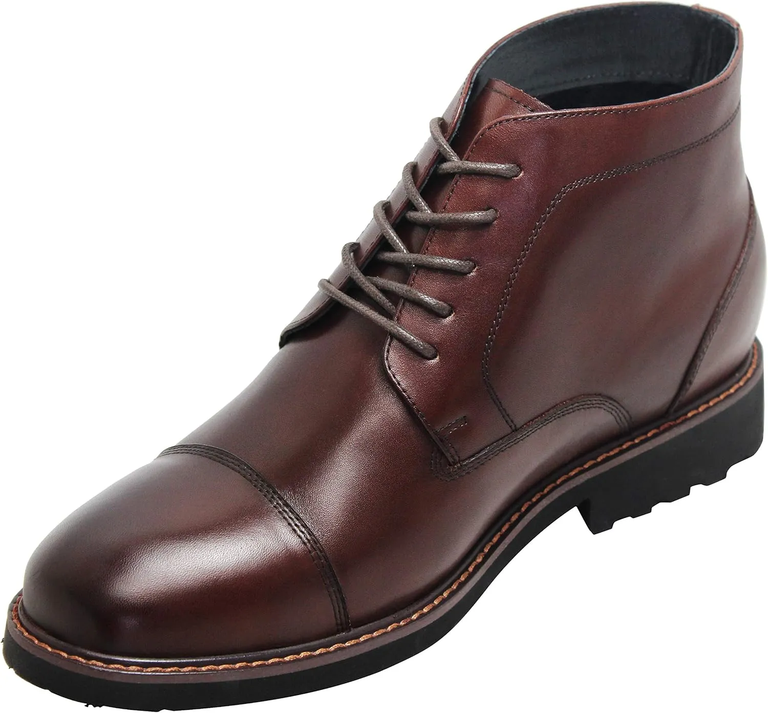 CALTO Men's Invisible Height Increasing Elevator Shoes - Dark Brown Leather Lace-up Cap-toe Boots with Inner Faux Fur - 3.2 Inches Taller - Y41081 - Size 8 D(M) US