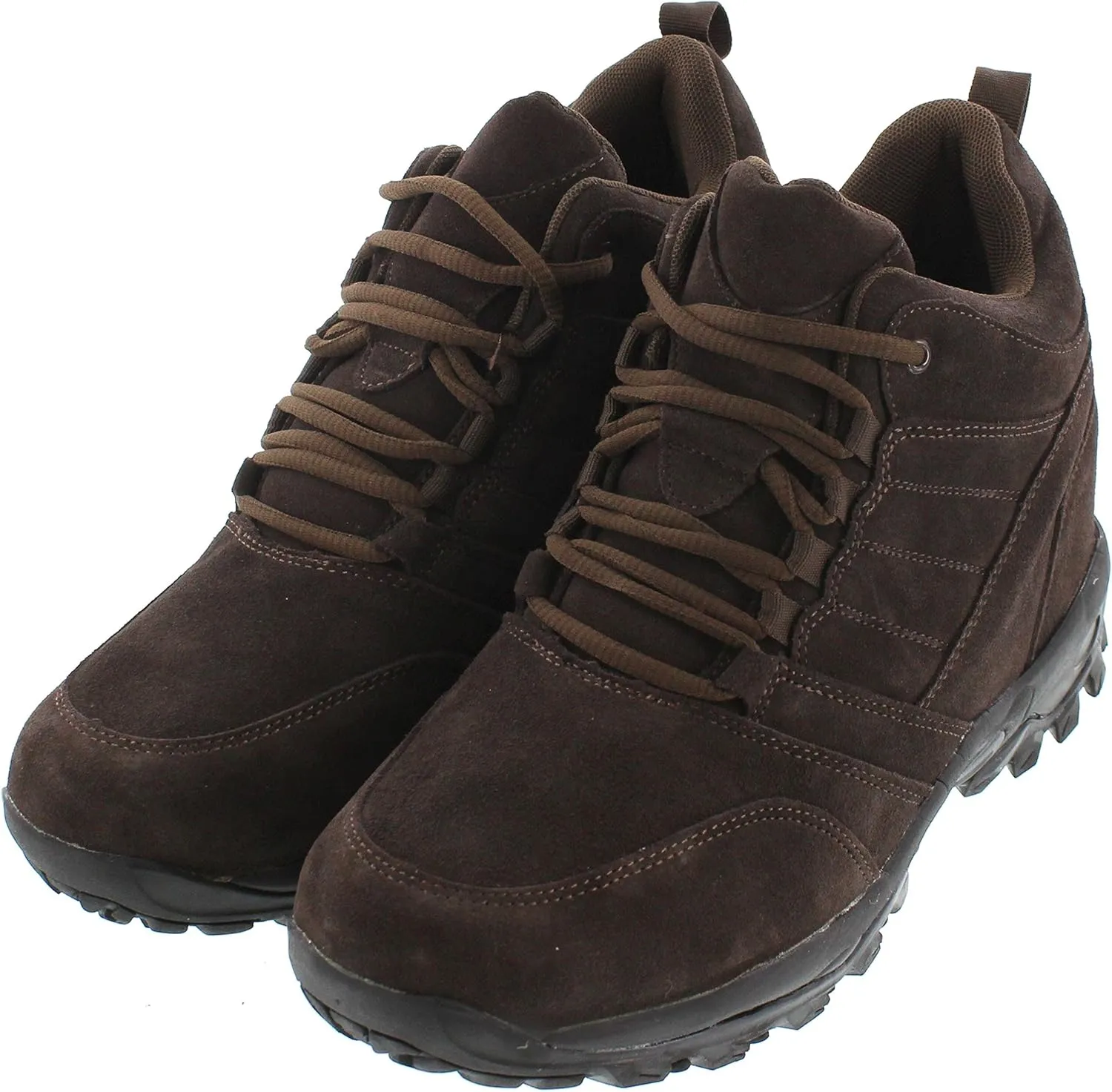 CALTO Men's Invisible Height Increasing Elevator Shoes - Dark Brown Suede Lace-up Hiking Boots - 4 Inches Taller - H0031 - Size 8 D(M) US