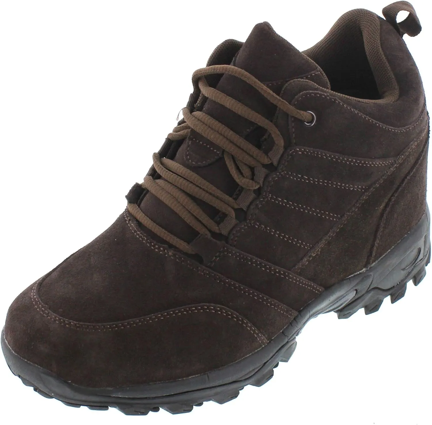 CALTO Men's Invisible Height Increasing Elevator Shoes - Dark Brown Suede Lace-up Hiking Boots - 4 Inches Taller - H0031 - Size 8 D(M) US