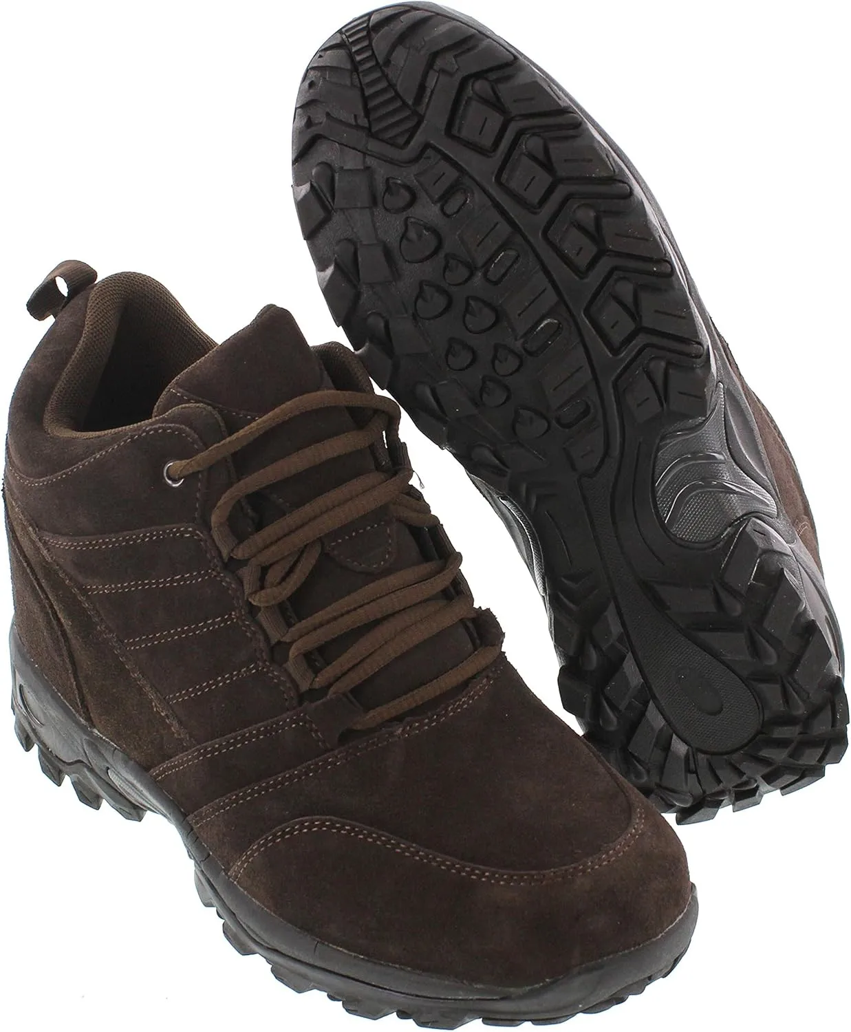 CALTO Men's Invisible Height Increasing Elevator Shoes - Dark Brown Suede Lace-up Hiking Boots - 4 Inches Taller - H0031 - Size 8 D(M) US