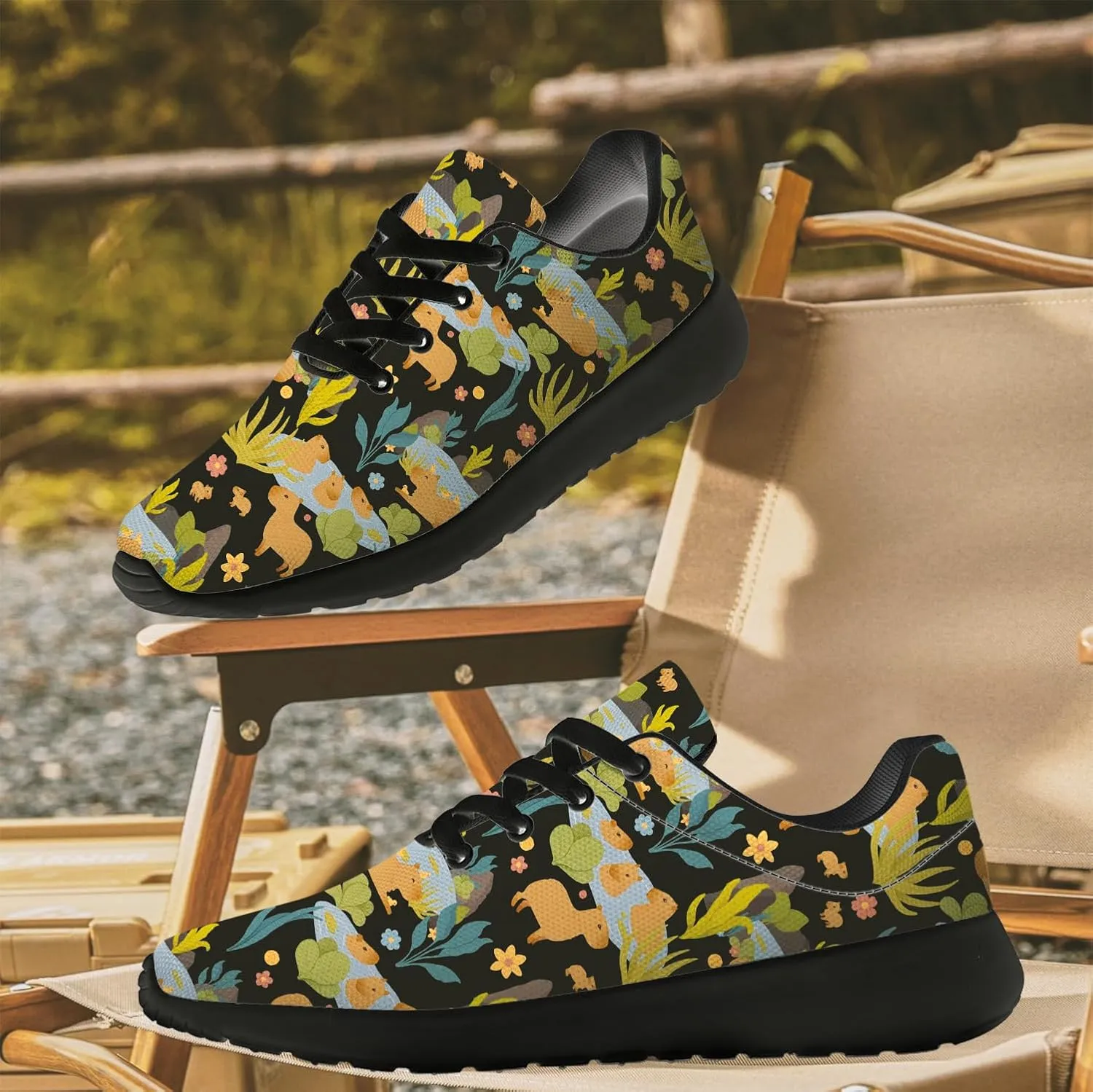 Capybara Shoes for Women Men Running Shoes Black Sneakers Tennis Shoes Capybara Gifts for Women Men