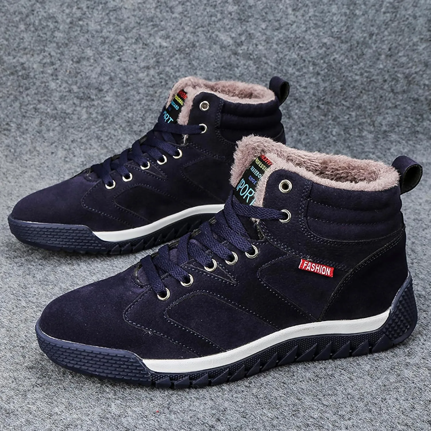 CERYTHRINA Men's Leather Snow Boots Waterproof Fur Lined Lace Up Ankle Sneakers High Top Winter Shoes